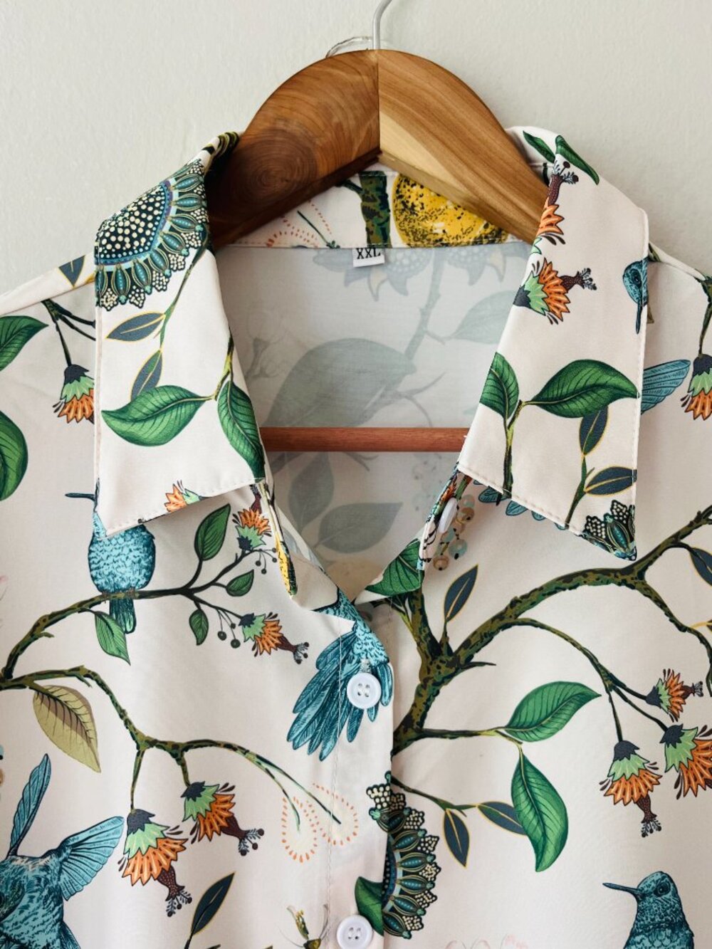 Womens Sz XL Hummingbird and Lemon Blouse Shirt Botanical Button Down - Picture 2 of 9